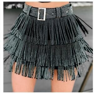 Black Fringe Mini Skirt